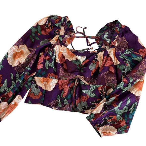 Band of the Free Floriane Purple Floral Print Crop Top Blouse Women’s Medium - Picture 9 of 9